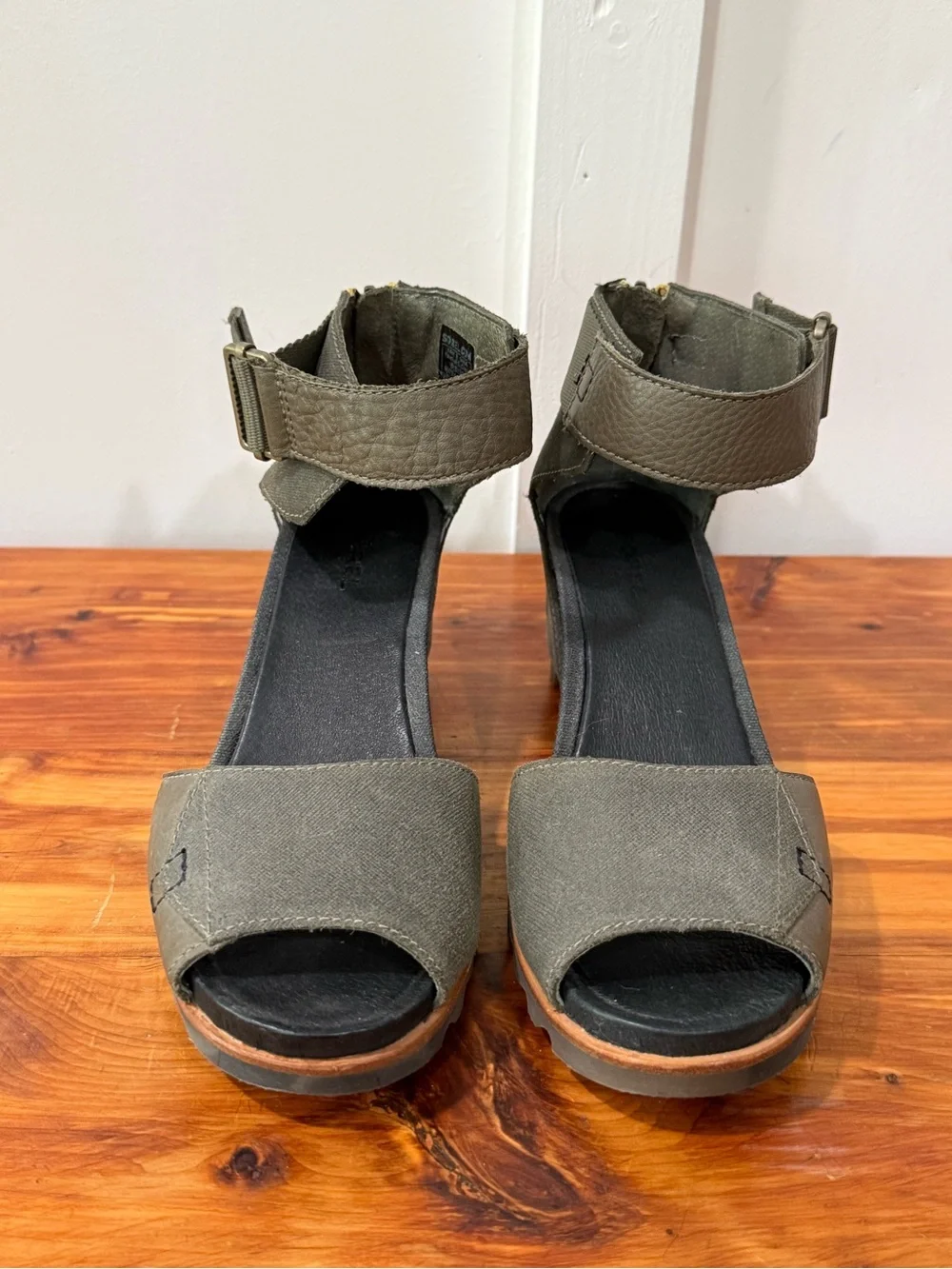 Sorel Joanie Olive Green Wedge Sandals